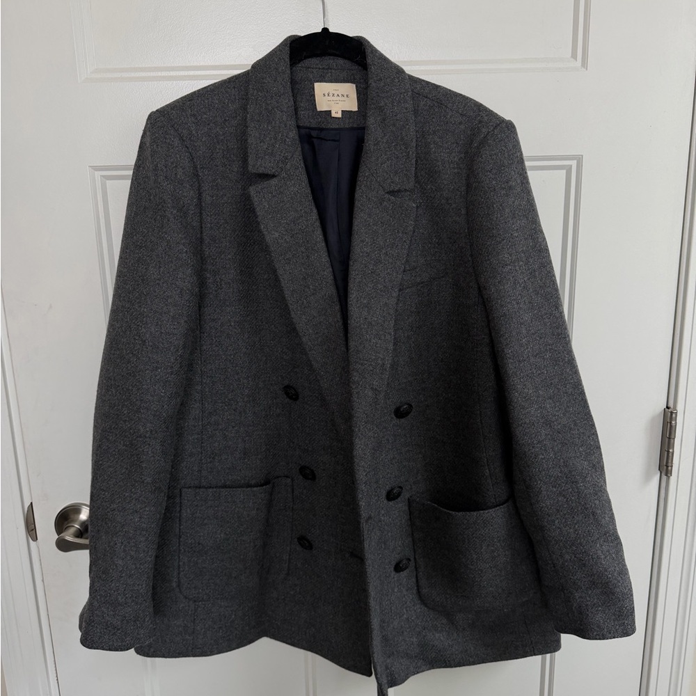 Sezane Gray Double-Breasted Blazer